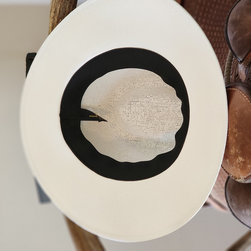 Straw Cowboy Hat with Handpainted Multicolor Feather Design Surefit Hatband Sz L - Picture 4 of 7